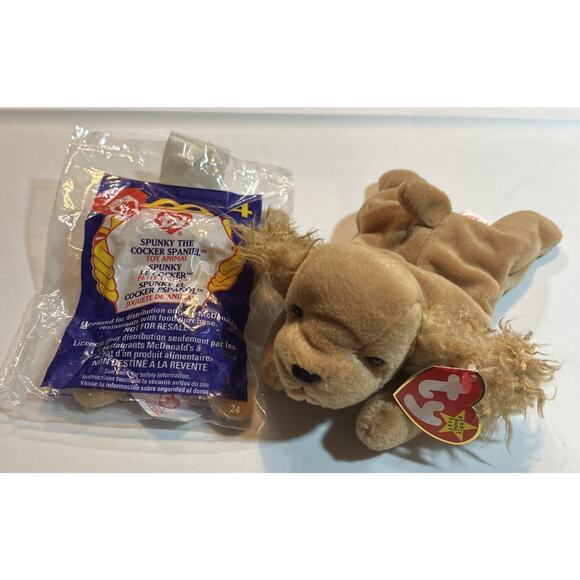 Ty Beanie Baby Spunky The Cocker Spaniel Ret. w.Tags & Teenie Beanie Spunky NEW - Picture 1 of 5